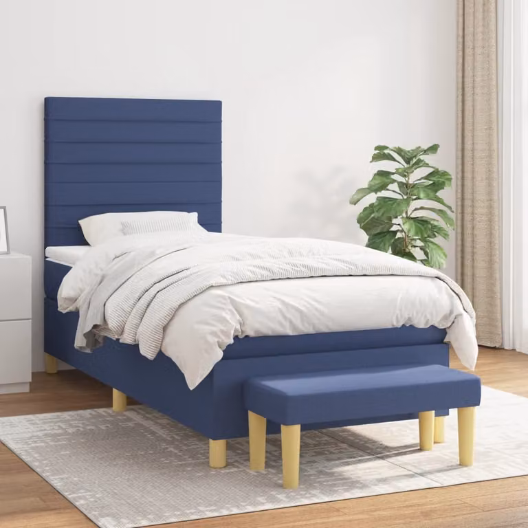 vidaXL Letto Ibrido con Giroletto a Molle e Materasso in Tessuto Blu e Bianco L 80 x P 200 cm