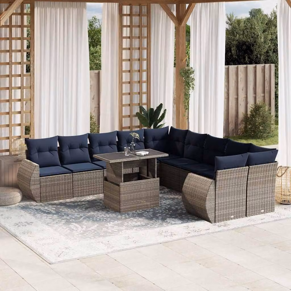 Maison Exclusive - Set da giardino 11 pezzi con cuscini, grigio, polyrattan