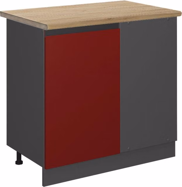 Mobile ad angolo cucina R-Line Rosso/Antracite 86 cm J-Shape, PL Rovere Vicco