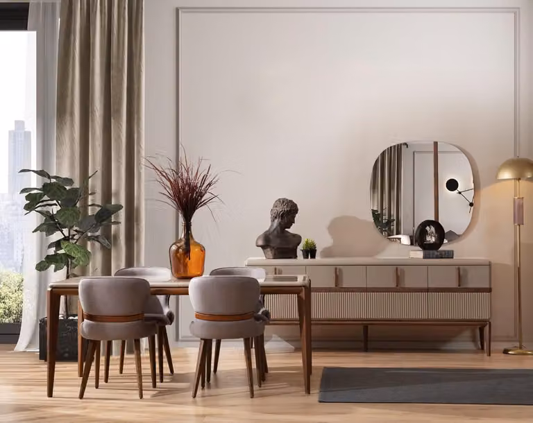 Modernes Esszimmer Set Designer Esstisch 4x Polsterstühle Luxus Anrichte