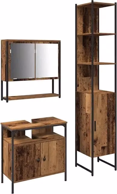 Set di mobili per il Bagno | Armadio da bagno con lo scaffale 3 pz Legno vecchio