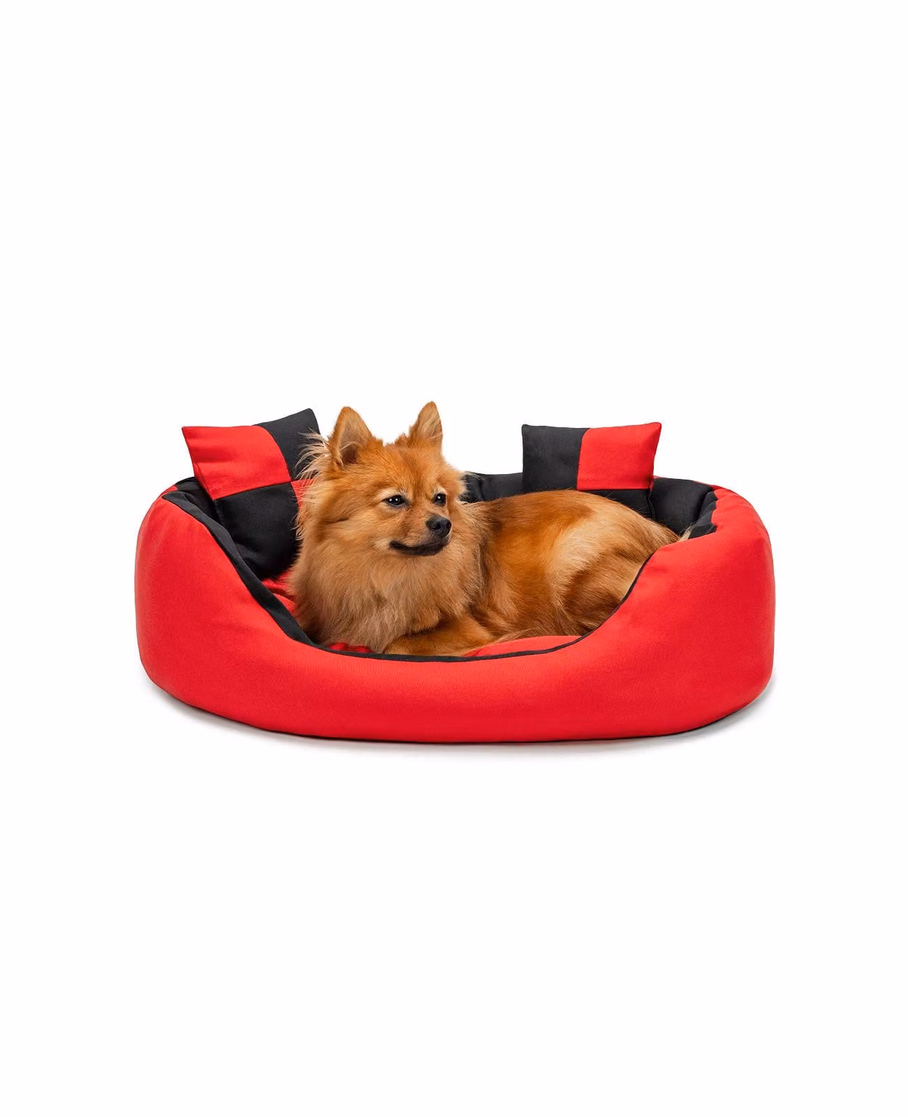 lettino per cani lionto, elegante cesto per cani 4 in 1, idrorepellente, antigraffio e di facile manutenzione, 65x50 cm, rosso/nero