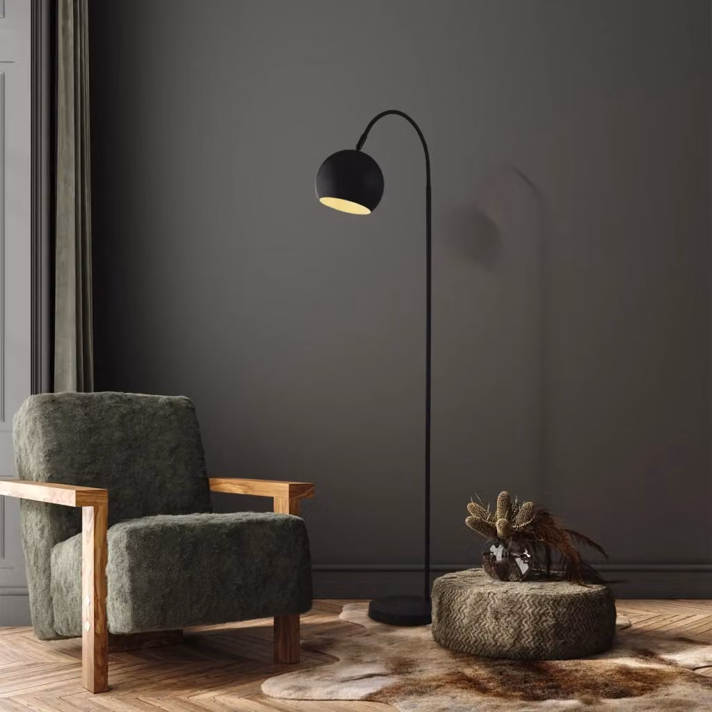 Piantana da terra Searchlight Calunnia in metallo nero con lampada a sfera E27, Altezza: 143 cm – 2