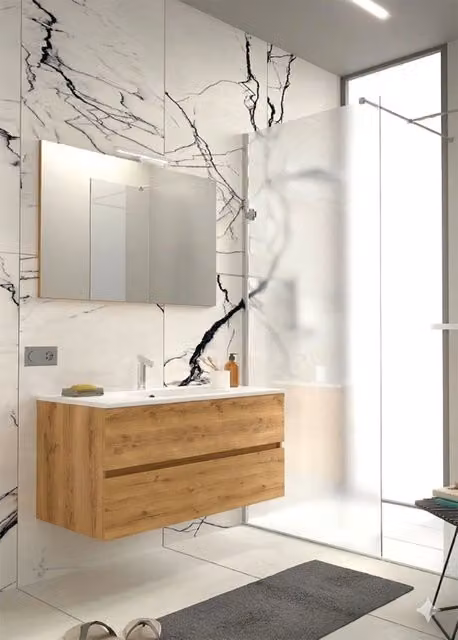 Mobile da Bagno Sospeso con Lavabo 80 cm e Specchio Bali Light Rovere Miele
