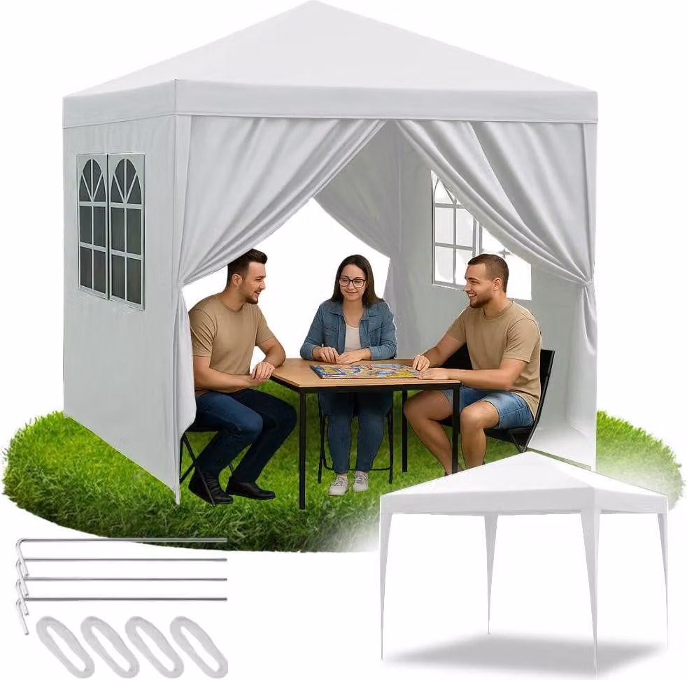 Padiglione da giardino, tenda commerciale, padiglione per feste, 4 pareti laterali, finestra, XXL