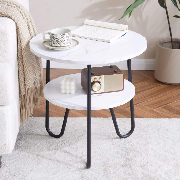 Tavolino da salotto, 50 cm, 2 ripiani, bianco
