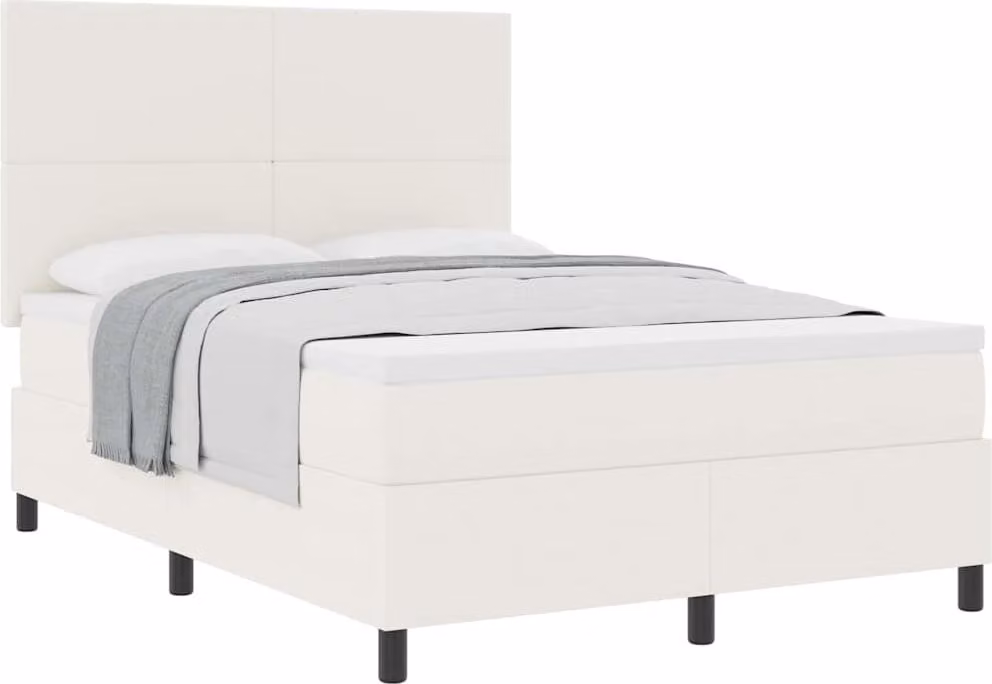 Letto a molle Crema e Bianco 160 x 200 cm Tessuto in Cords
