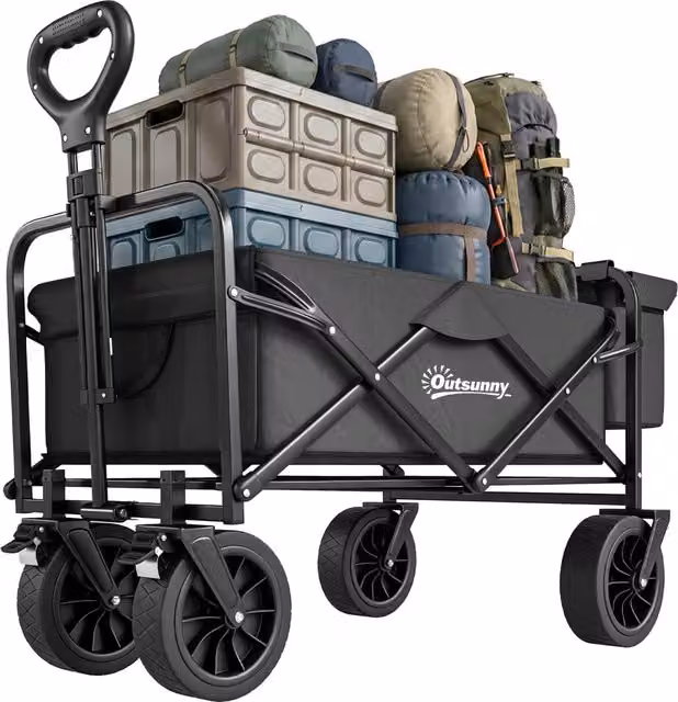 Carrello Pieghevole Minimal con Sacchetto Termico in Acciaio e Poliestere Nero