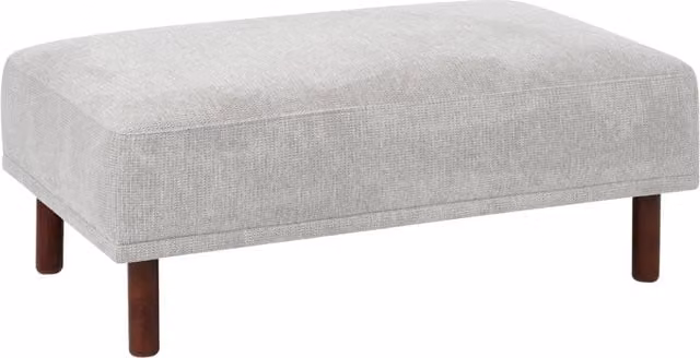 Pouf tortora rettangolare grigio chiaro con gambe in in legno di gomma verniciato stile minimalista