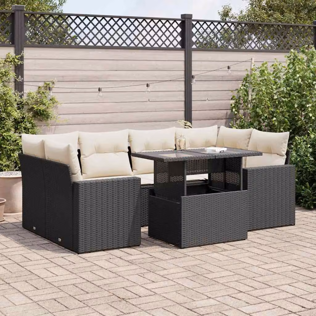 Maison Exclusive - Set da giardino 7 pezzi con cuscini in polyrattan nero
