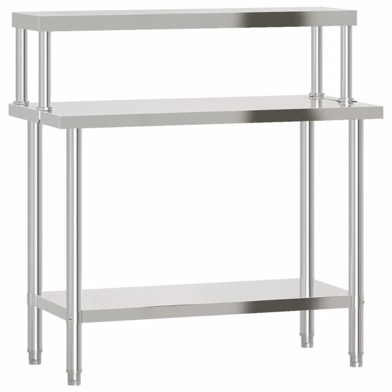 Tavolo Lavoro Cucina con Ripiano 110x55x120 cm Acciaio Inox