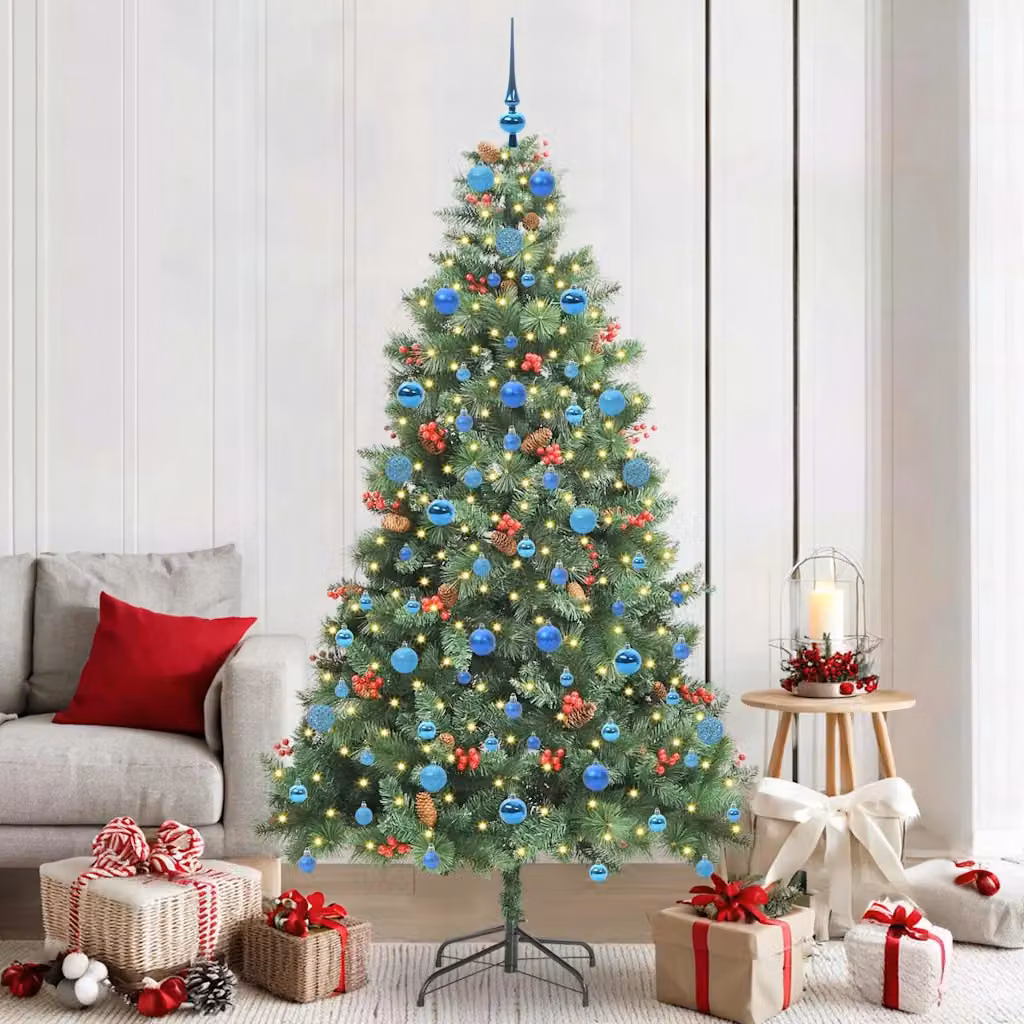 Albero di Natale artificiale moderno vidaXL verde con 300 LED bianco caldo in PVC e metallo