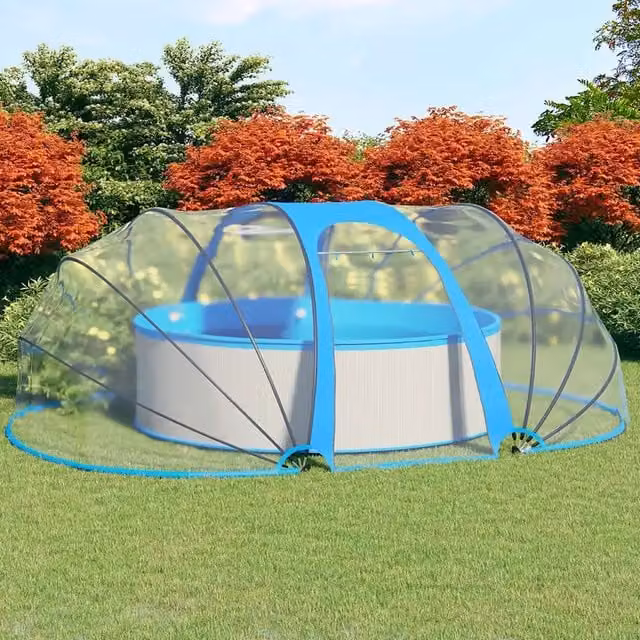 Calotta a cupola trasparente e blu vidaXL per piscina ovale in PVC, L: 530 cm, P: 410 cm, H: 210 cm