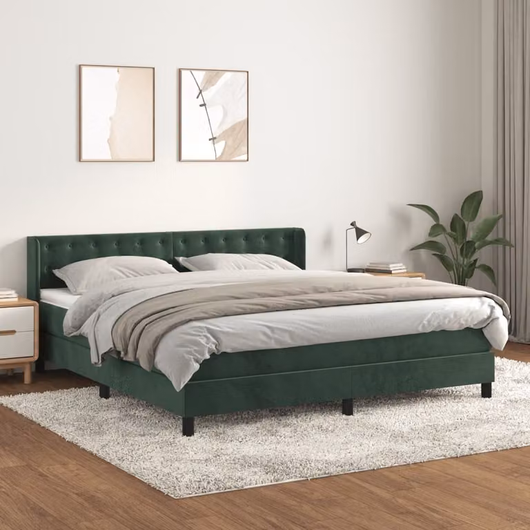Maison Exclusive - Giroletto a Molle con Materasso Verde Scuro 160x200 cm Velluto