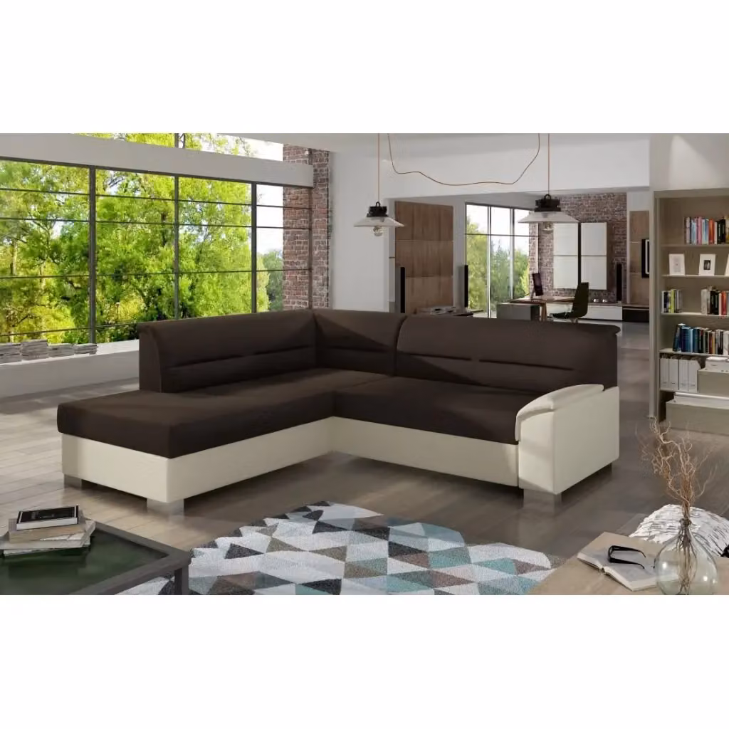 Divano angolare convertibile TROMSO marrone e beige con angolo sinistro e contenitore – 2