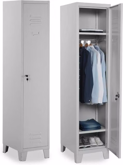 Armadietto Spogliatoio 1 Posto Garden Friend Grigio in Metallo con Serratura e Appendiabiti