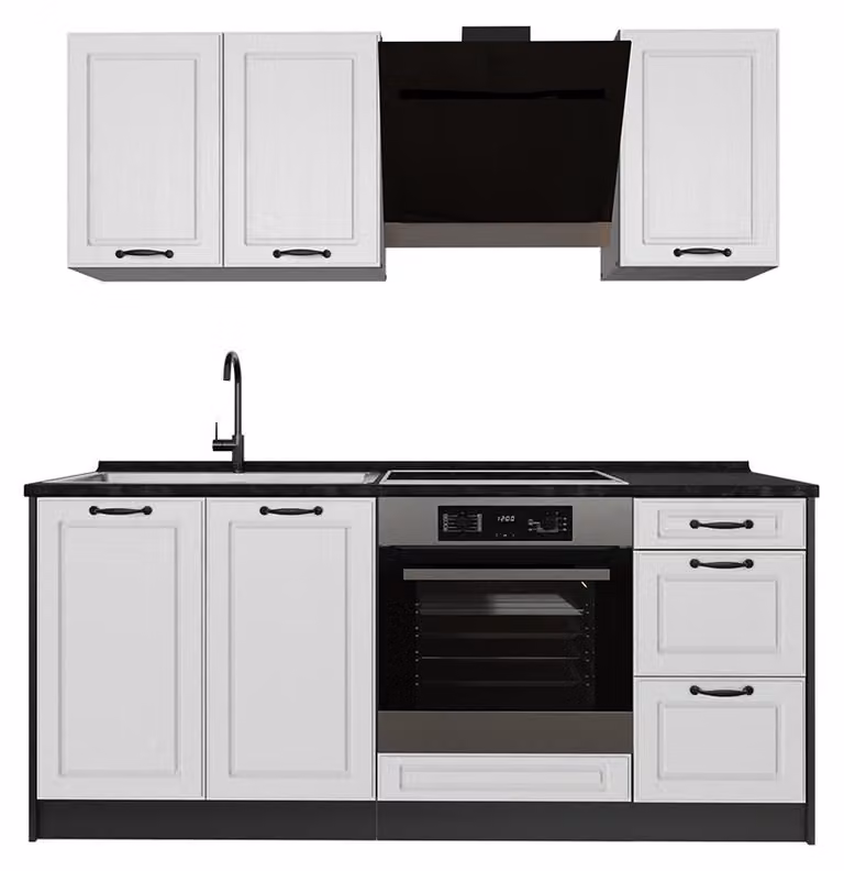 Cucina monoblocco Vicco R-Line Bianco country/Antracite 180 cm piano di lavoro Antracite, Model 67758