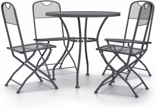 Set da Pranzo per Giardino 5 Pezzi in Acciaio Verniciato Antracite con Tavolo Rotondo e Sedie in Metallo