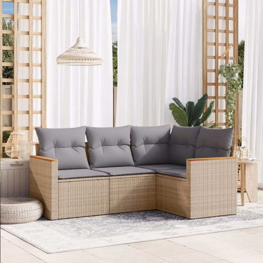 Maison Exclusive - Set Divano da Giardino 4 pz con Cuscini Beige Misto Polyrattan