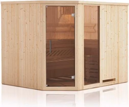 PERHE Cabina sauna finlandese angolare a 4 posti smaltata 194x144 x H.199 cm MDLT