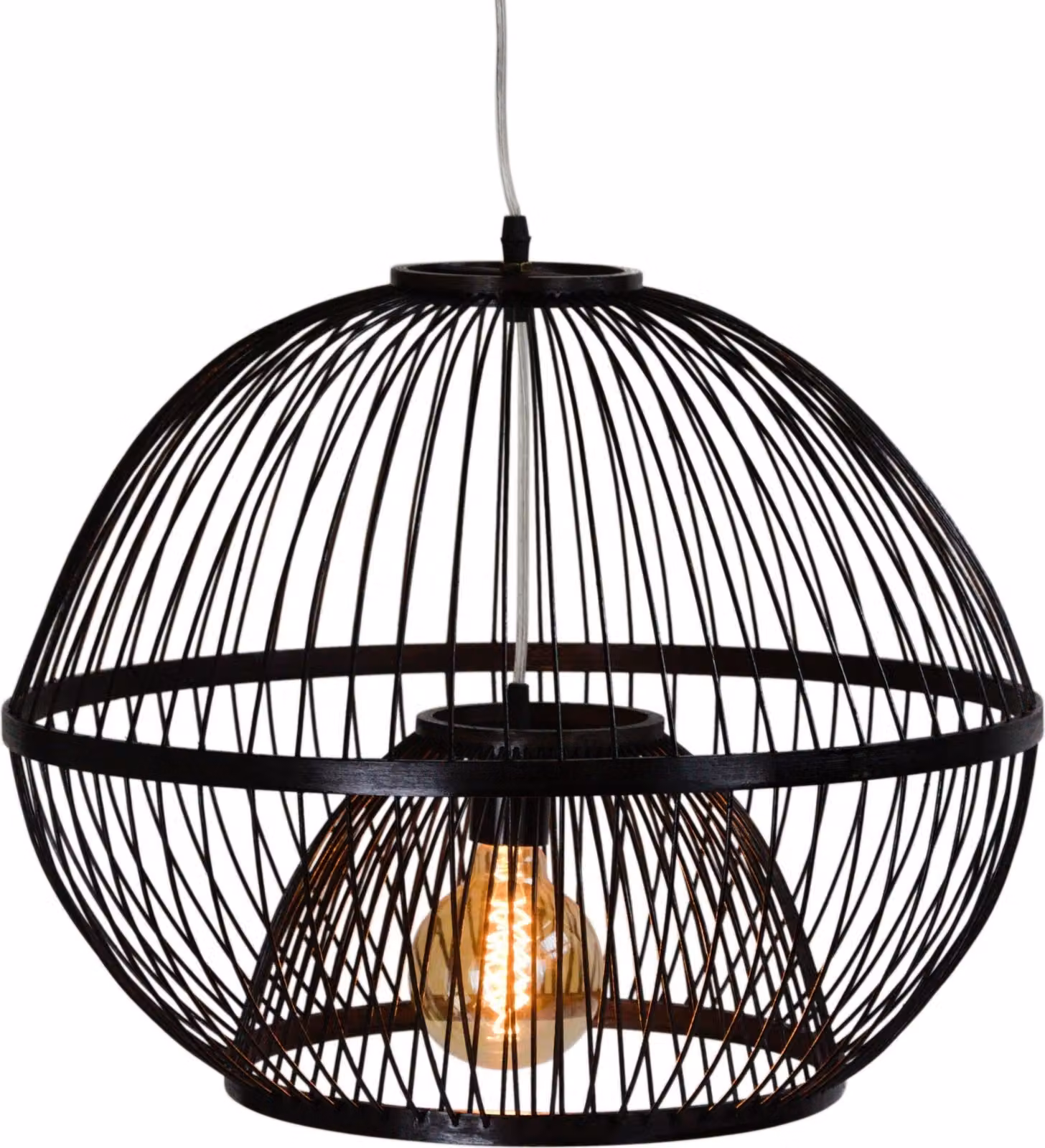Fine Asianliving Bamboo Hanging Lamp Lampada a sospensione Nero fatto a mano - Lucas D50xH40cm Lampada a sospensione Illuminazione Paralume di bambù Tessuto Lampada Illuminazione Rotan