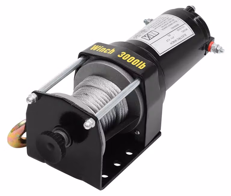 Verricello elettrico - 12 V - Forza di trazione 1360 kg - Telecomando via cavo - Rapporto di trasmissione 136:1 - Grado di protezione IP54 - Nero