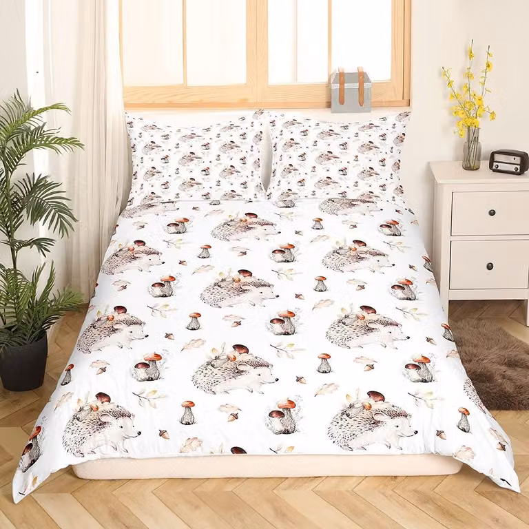 Solidchoice - Set di lenzuola con copripiumino a tema riccio, fungo e ombre