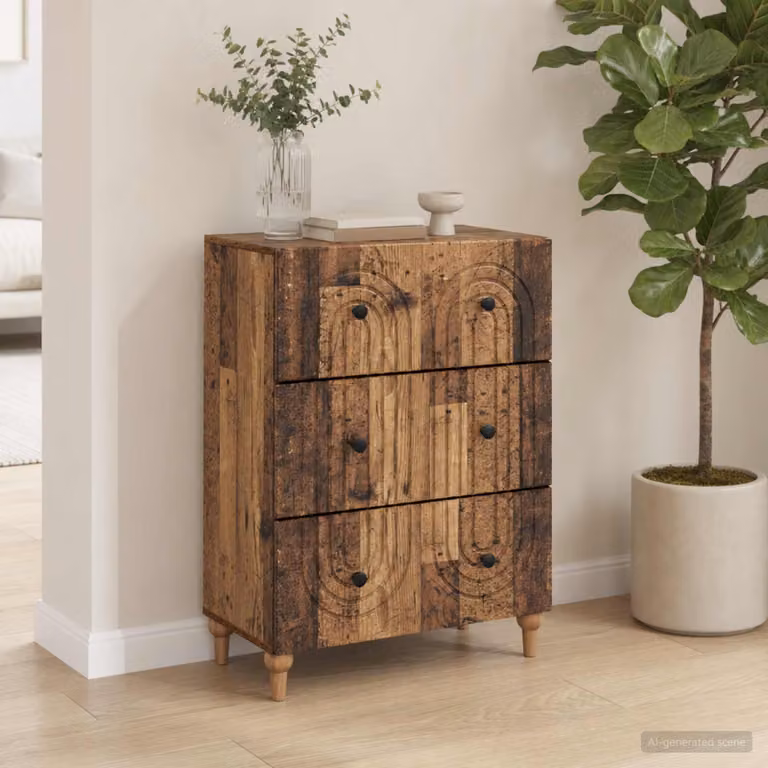 Carrello con cassetti vidaXL in legno color marrone antico L: 66 cm, P: 34,5 cm, H: 90 cm