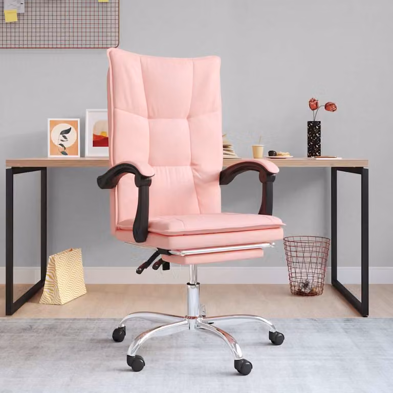 vidaXL Poltrona da Ufficio Reclinabile in Similpelle Rosa con Braccioli e Ruote