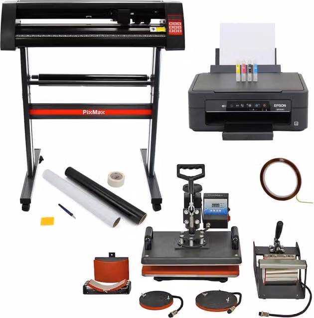 Bundle creativo PixMax con stampante Epson dye sublimation, pressa a caldo 5 in 1 e plotter per vinile da 720mm – 1