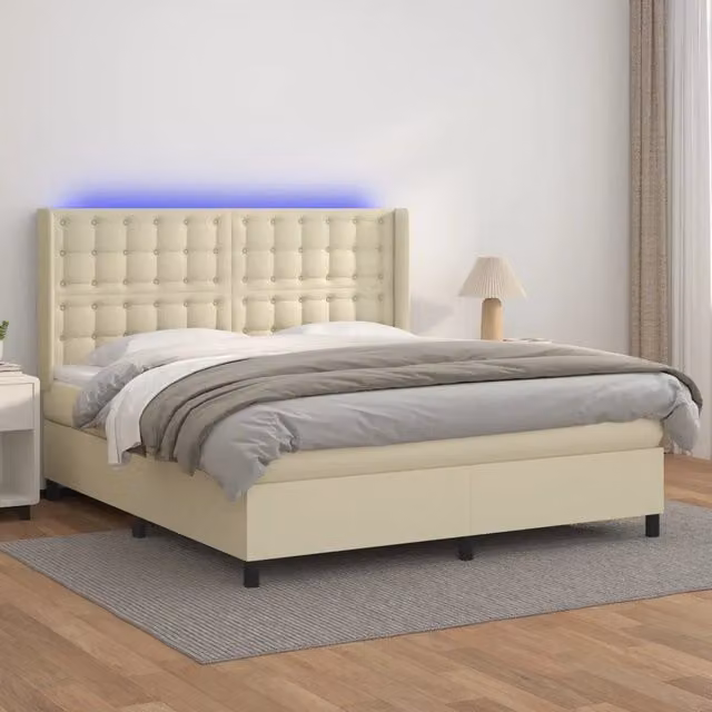 Giroletto a Molle con Materasso e LED Crema 180x200 cm 3139399
