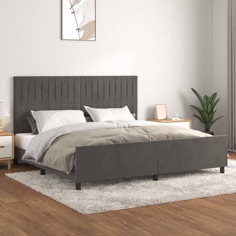 vidaXL Giroletto senza Materasso in Velluto Grigio con Struttura in Legno L/P/H: 200 x 200 x 128 cm