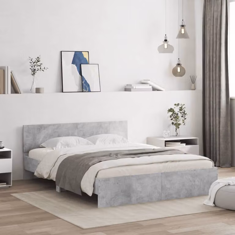 vidaXL Giroletto con Testiera, Illuminazione LED e Porta USB, Grigio, 160 x 200 cm