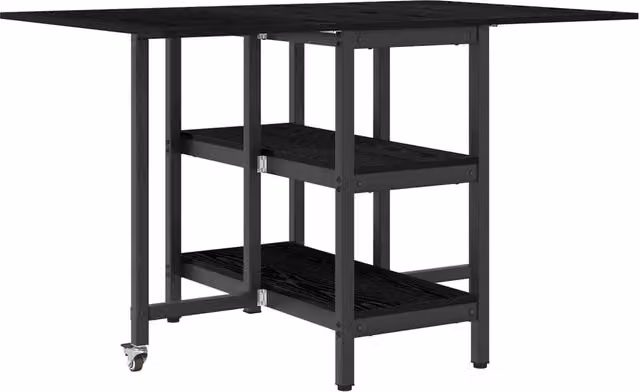 Tavolo da pranzo e cucina moderno rettangolare nero in legno MDF con piano ribaltabile e ruote L/P/H: 122 x 80 x 76,5 cm
