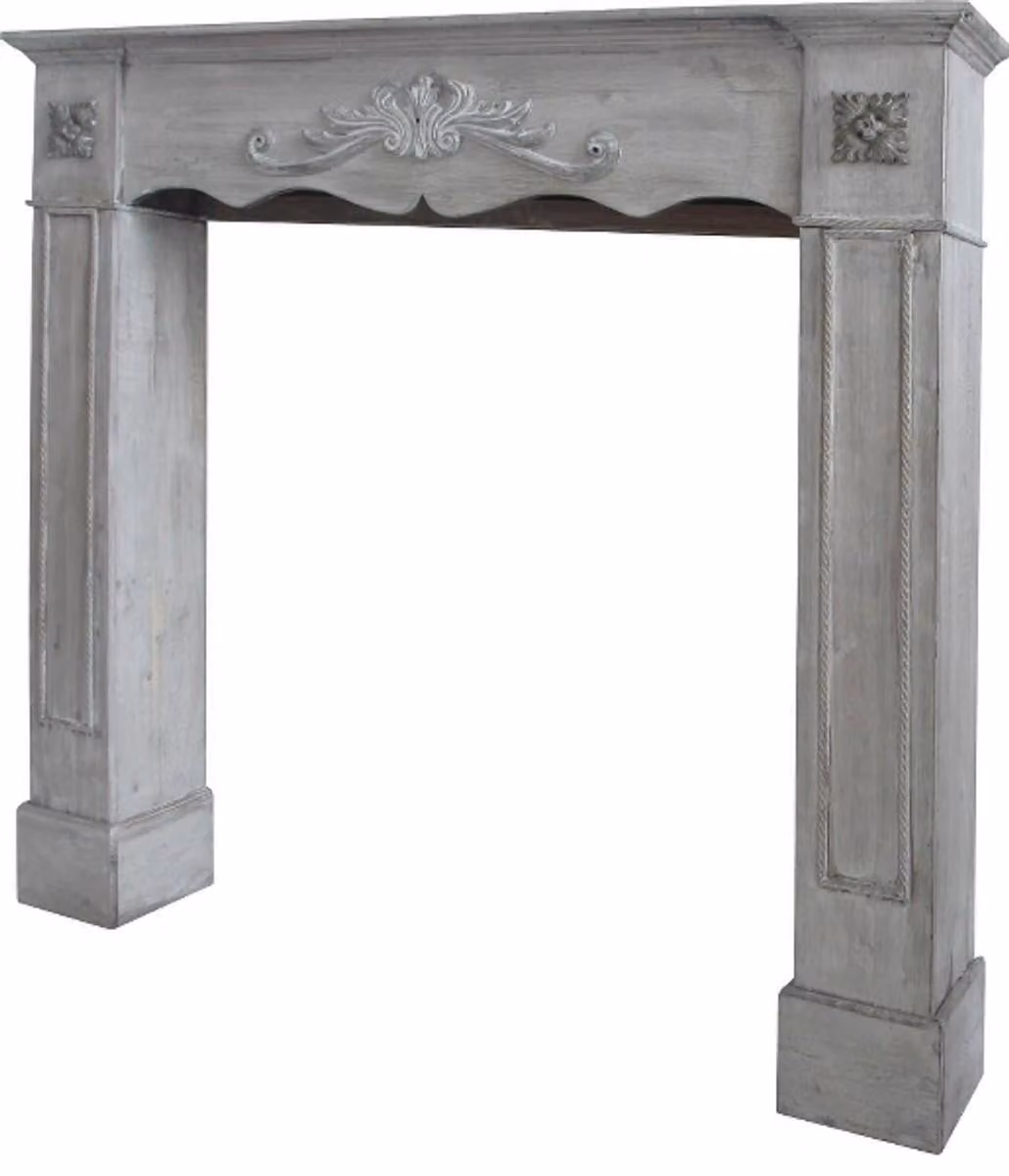 Cornice per camino in stile rustico "Casa Padrino", shabby chic, grigia, dimensioni 105 x 17 x 102 cm. Cornice per camino realizzata a mano in legno e resina