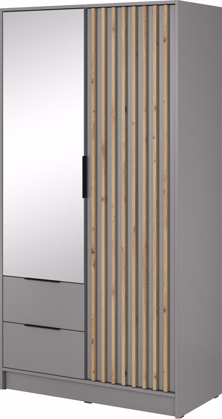 Masseno Armadio a porte battenti NELIANA 105 cm Armadio da camera da letto a 2 ante con specchio Grigio