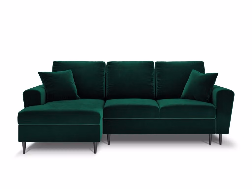 Divano convertibile angolare sinistro Kyoto Cosmopolitan Design con contenitore, 4 posti, velluto verde bottiglia, L: 241 cm, P: 145 cm, H: 88 cm – 2
