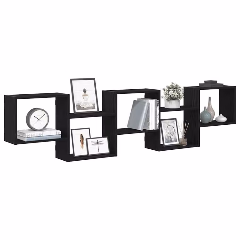 vidaXL Mensola a Cubo da Parete con 5 Scomparti in Legno e MDF Nero Opaco