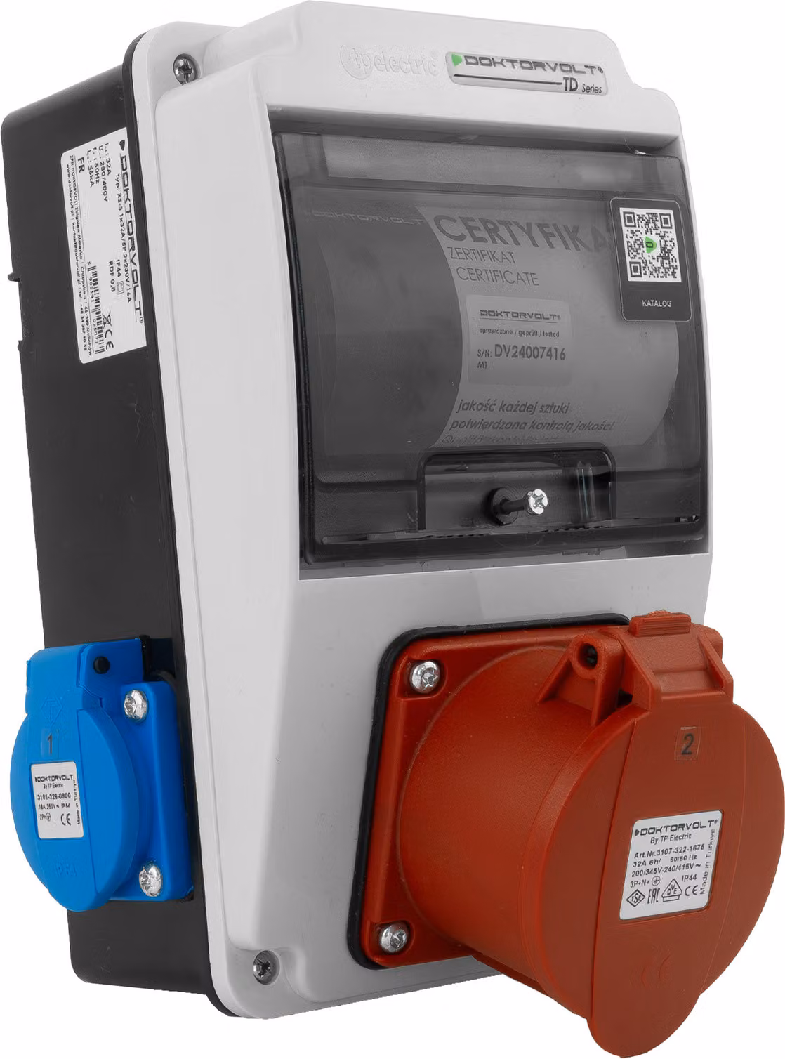 Quadro di distribuzione a parete XS-S 32A 2x230V IP44 Quadro di distribuzione di potenza Completamente cablato Doktorvolt DV-5077-F