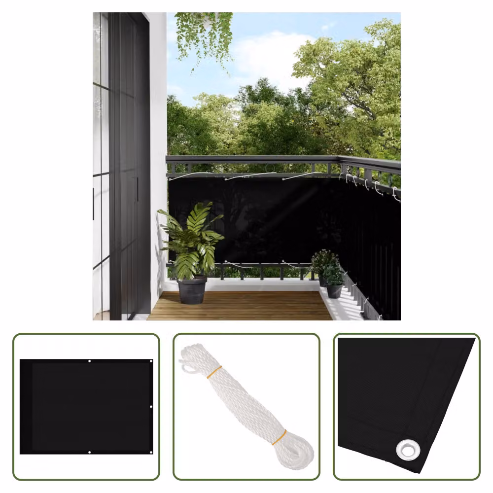 The Living Store Schermo per la privacy del balcone nero 75x700 cm 100 % Poliestere-Oxford