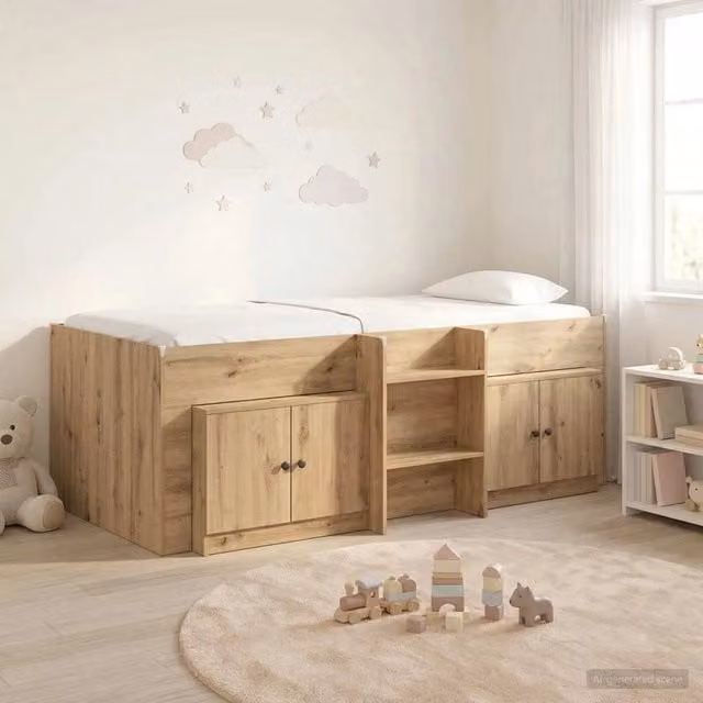 Struttura Letto Loft con Mobile 3 pz Rovere Artigianale 3423397