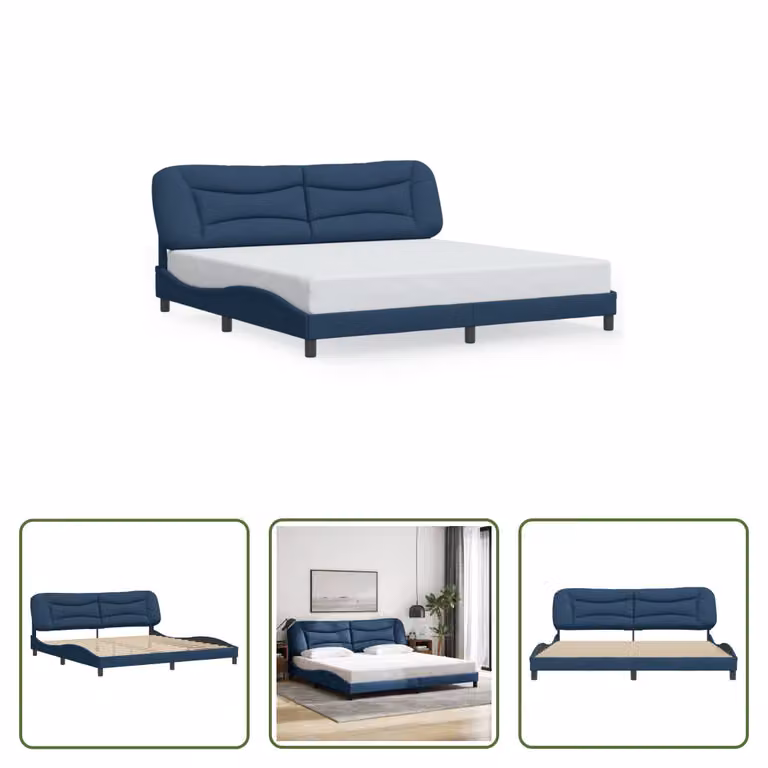 The Living Store Struttura letto con testiera blu 200x200 cm in tessuto