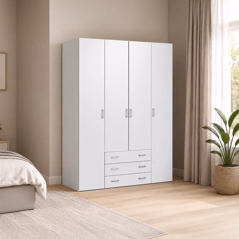 Dmora Guardaroba Grande Amoruccio 49.5x200.4h cm Bianco Bianco Lucido, Appendiabiti 4 Ante