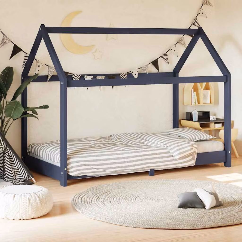vidaXL Giroletto per Bambini in Legno Massello di Pino Grigio L: 160 cm, P: 80 cm