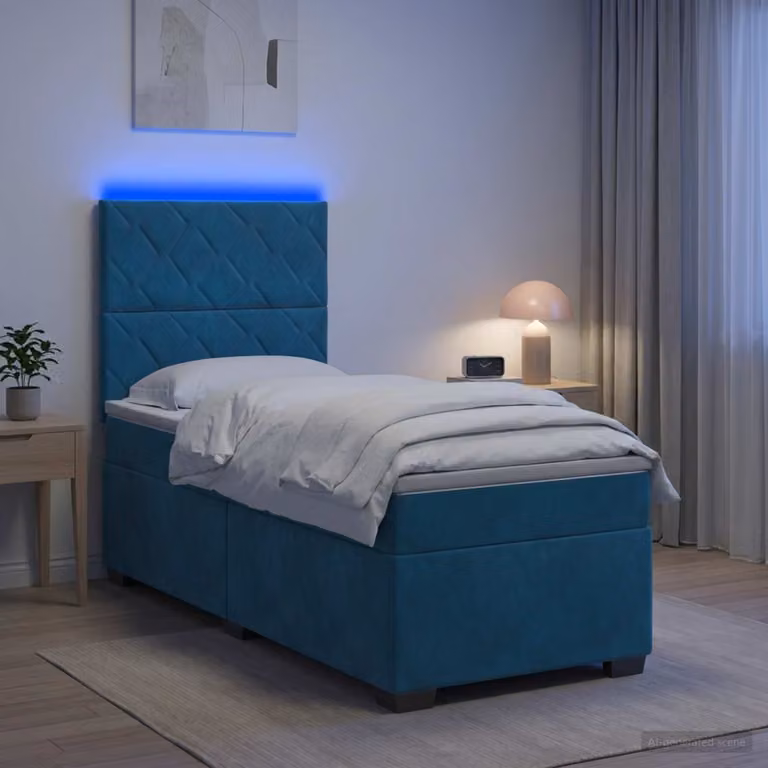 Letto box spring con materasso vidaXL in velluto blu, con illuminazione sottostante e porta USB, L 200 cm x L 80 cm