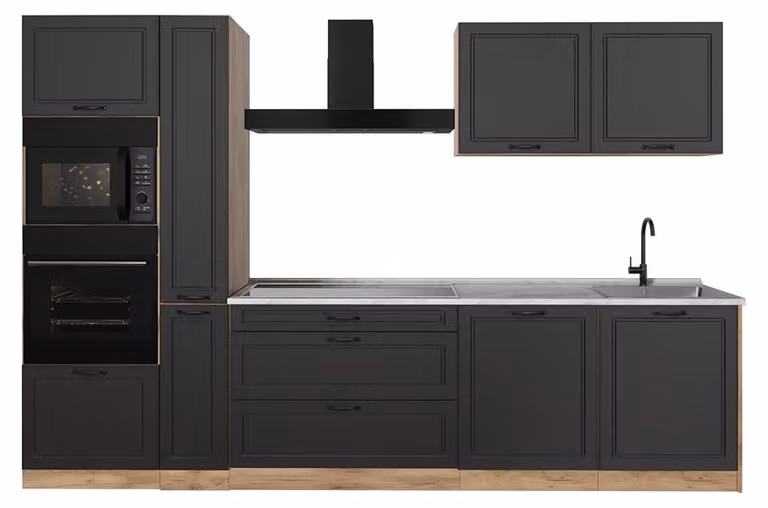 Cucina componibile Vicco R-Line Antracite country/Rovere dorato 310 cm piano di lavoro Marmo, Model 67948