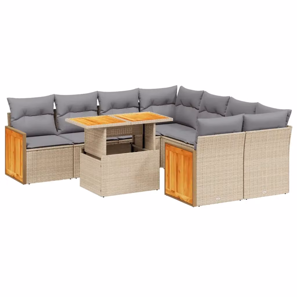 vidaXL Set Divano da Giardino 9 pz in Polyrattan con Cuscini Beige e Grigio per Esterno – 2