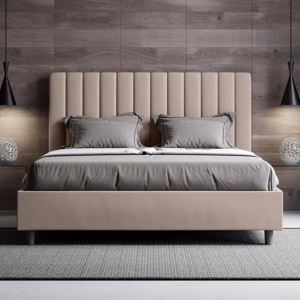 Letto Matrimoniale Francese con Contenitore e Rete a Alzata Giordanoshop Beige L/P/H: 140 x 190 x 155 cm – 2