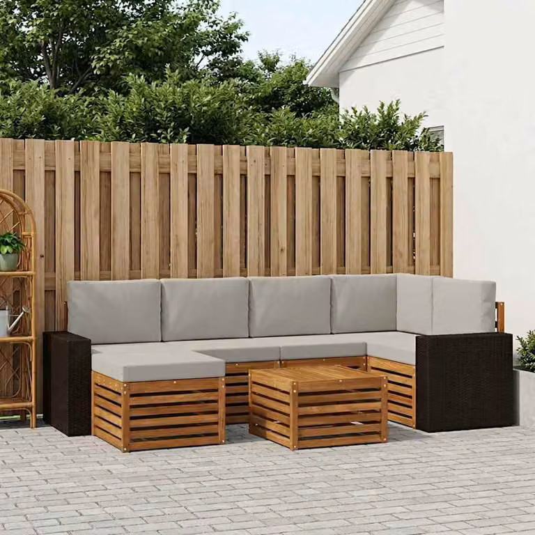 vidaXL Set di divani da esterno 7 pz in legno di acacia con cuscini, beige e grigio