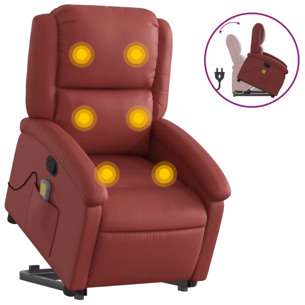 Poltrona Alzapersone Massaggi Reclinabile Rosso Vino Pelle finta